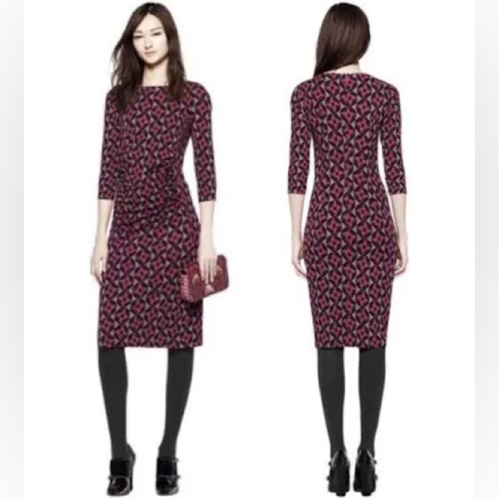 Tory Burch Corinne Abstract Print Midi Sheath Dress Size XS‎ Office Colorful